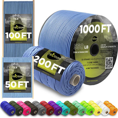 Picture of TECEUM Paracord Type III 550 ICY Lake - 1000 ft - 4mm - Tactical Rope MIL-SPEC - Outdoor para Cord - Camping Hiking Fishing Gear - EDC Parachute Cord - Strong Survival Rope 466