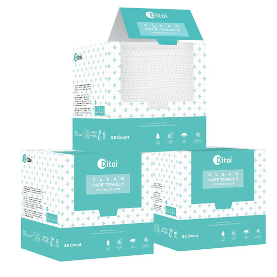 Picture of Ditoi Ditoi Face Towels, 10"×12" 150 Count Disposable Face Towel, Softness and Thickness Face Towelettes XL, Makeup Remover Dry Wipes, Face Towel for Sensitive Skin, 3 Pack