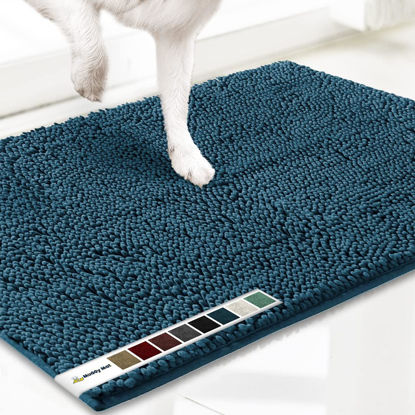Picture of Muddy Mat® AS-SEEN-ON-TV Highly Absorbent Microfiber Door Mat and Pet Rug, Non Slip Thick Washable Area and Bath Mat Soft Chenille for Kitchen Bedroom Indoor and Outdoor - Atlantic Blue Large 35"X24"