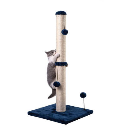 Picture of MECOOL 34“ Tall Cat Scratching Post Premium Basics Kitten Scratcher Sisal Scratch Posts Trees with Hanging Ball for Indoor Cats (34 inches for Adult Cats, Navy)