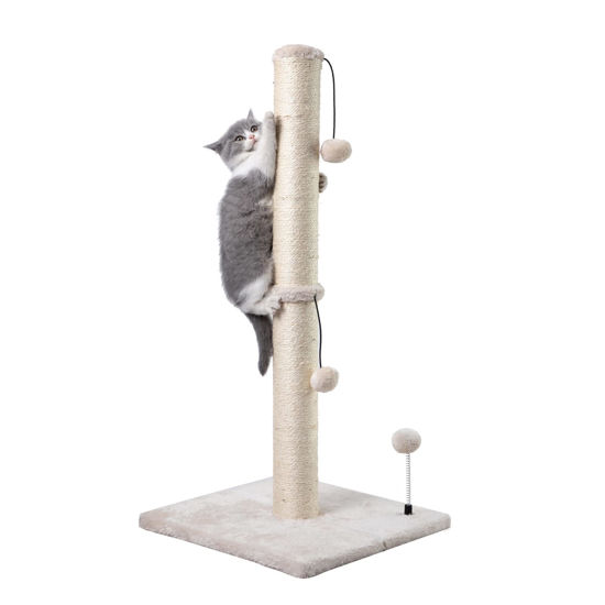 Picture of MECOOL 34” Tall Cat Scratching Post Premium Basics Kitten Scratcher Sisal Scratch Posts Trees with Hanging Ball for Indoor Cats (34 inches for Adult Cats, Beige)