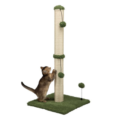 Picture of MECOOL 34“ Tall Cat Scratching Post Premium Basics Kitten Scratcher Sisal Scratch Posts Trees with Hanging Ball for Indoor Cats (34 inches for Adult Cats, Cactus Green)