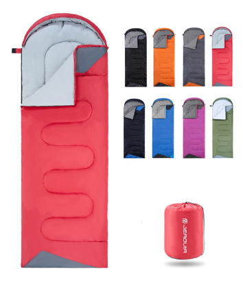 Picture of JEAOUIA Sleeping Bags for Adults Backpacking Lightweight Waterproof- Cold Weather Sleeping Bag for Girls Boys Mens for Warm Camping Hiking Outdoor Travel Hunting with Compression Bags（RED）