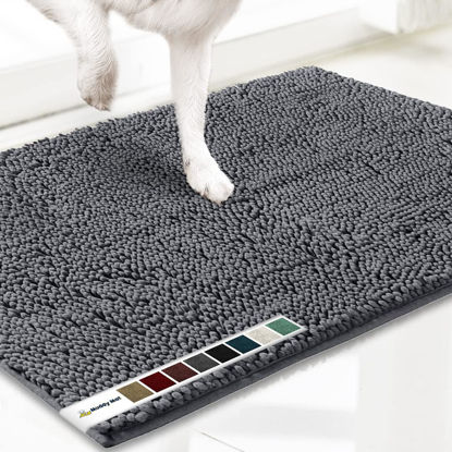 Picture of Muddy Mat® AS-SEEN-ON-TV Highly Absorbent Microfiber Door Mat and Pet Rug, Non Slip Thick Washable Area and Bath Mat Soft Chenille for Kitchen Bathroom Bedroom Indoor and Outdoor - Grey Large 35"X24"