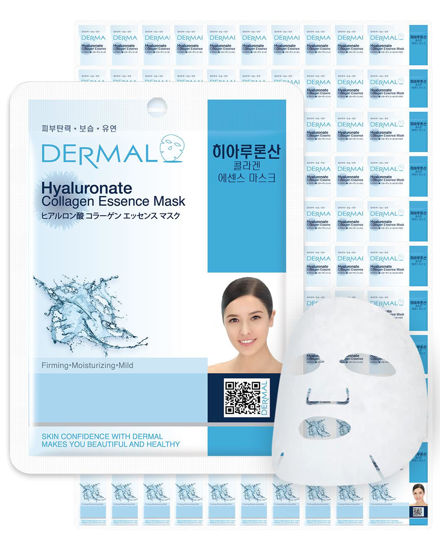 Picture of DERMAL Hyaluronate Collagen Essence Facial Mask Sheet 23g Pack of 100 - Hydro Boost Moisturizing for Dry Skin, Smoothing Fine Lines Wrinkles, Daily Skin Treatment Solution Sheet Mask