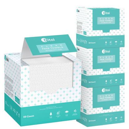Picture of Ditoi Ditoi Face Towels, 10"×12" 200 Count Disposable Face Towel, Softness and Thickness Face Towelettes XL, Makeup Remover Dry Wipes, Face Towel for Sensitive Skin, 4 Pack