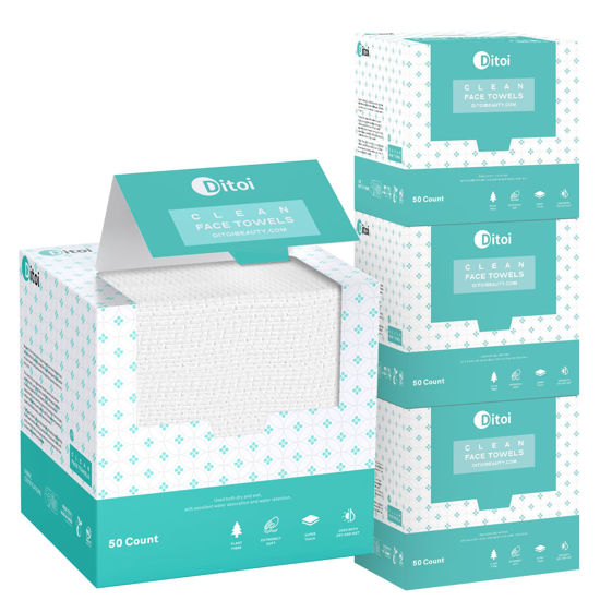 Picture of Ditoi Ditoi Face Towels, 10"×12" 200 Count Disposable Face Towel, Softness and Thickness Face Towelettes XL, Makeup Remover Dry Wipes, Face Towel for Sensitive Skin, 4 Pack