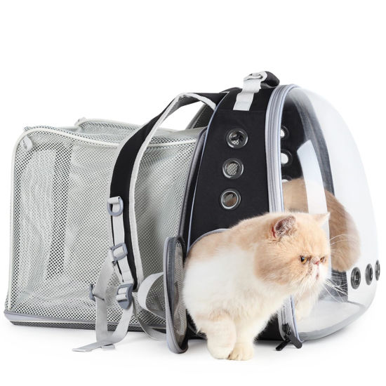 Picture of Lollimeow Bubble Expandable Cat Backpack Pet Travel Carrier for Cats and Dogs (Square Expandable-Black)