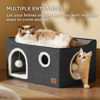 Picture of Bedsure Extra-Wide Cat House for Indoor Cats - Large Cat Cave for Pet Cat House with Fluffy Ball Hanging and Scratch Pad, Foldable Cat Hideaway for Multi Cats, 23.6x16.9x13 inches, Dark Grey