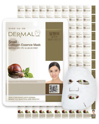 Picture of DERMAL Snail Collagen Essence Facial Mask Sheet 23g Pack of 100 - Skin Regenerating & Trouble Care for Acne Prone Skin, Daily Skin Treatment Solution Sheet Mask