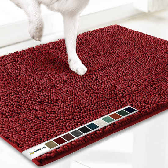 Picture of Muddy Mat® AS-SEEN-ON-TV Highly Absorbent Microfiber Door Mat and Pet Rug, Non Slip Thick Washable Area and Bath Mat Soft Chenille for Kitchen Bathroom Bedroom Indoor and Outdoor - Red Runner 59"X24"