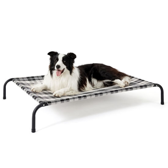 Picture of Bedsure Elevated Raised Cooling Cots Bed for Large Dogs, Portable Indoor & Outdoor Pet Hammock with Skid-Resistant Feet, Frame with Breathable Mesh, Checkered White, 49 inches