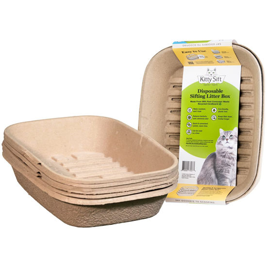 Picture of Kitty Sift (Set of 1 Litter Box & 5 Sifting Liners) Sustainable, Clean, Sifting, Disposable Cat Litter Box Kit - Large, 6-Set Kit