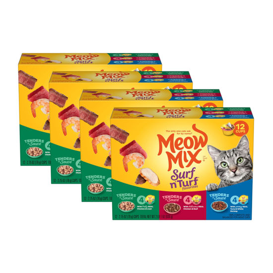 Picture of Meow Mix Tenders in Sauce Wet Cat Food, Surf 'N Turf Variety Pack, 2.75 Ounce Cup (Pack of 48)