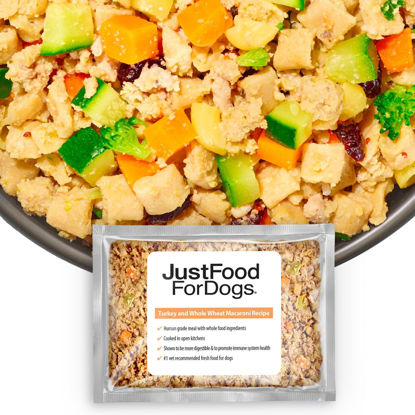 Picture of JustFoodForDogs Frozen Fresh Dog Food, Complete Meal or Dog Food Topper, Turkey & Whole Wheat Macaroni Human Grade Dog Food Recipe, 18 oz (Pack of 7)
