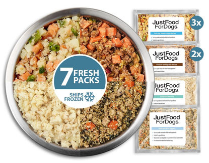 Picture of JustFoodForDogs Frozen Fresh Dog Food for Sensitive Skin & Stomach Human Grade Dog Food Variety Pack, Complete Meal or Dog Food Topper, 18 oz (Pack of 7)