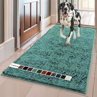 Picture of Muddy Mat® AS-SEEN-ON-TV Highly Absorbent Microfiber Door Mat and Pet Rug, Non Slip Thick Washable Area and Bath Mat Soft Chenille for Kitchen Bedroom Indoor and Outdoor - Seafoam Green XL 59"X35"