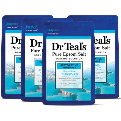 Picture of Dr Teal's Pure Epsom Salt, Restorative Minerals with Magnesium, Potassium, Zinc & Essential Oils, 3 lbs (Pack of 4)