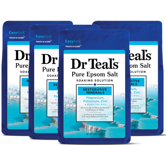 Picture of Dr Teal's Pure Epsom Salt, Restorative Minerals with Magnesium, Potassium, Zinc & Essential Oils, 3 lbs (Pack of 4)