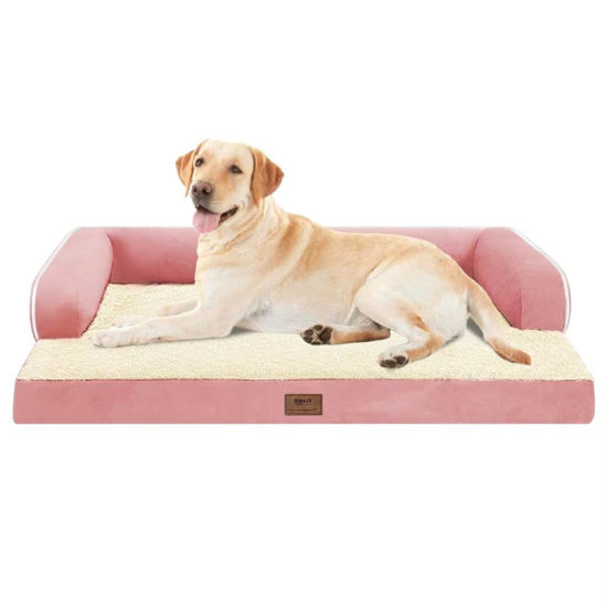 Picture of Large Dog Bed Orthopedic Washable - Couch Sofa - XXL Large Big Dogs - Beds Bolster Pet - Memory Foam - Waterproof with Removable Cover - Pink Dog Bed