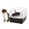 Picture of IRIS USA Large Cat Litter Box with Scatter Shield and Scoop, Open Top High Sided Cat Litter Pan, Black