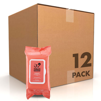 Picture of Wags & Wiggles Purify Hypoallergenic Wipes for Dogs | Gently Clean & Condition Your Dog's Coat Without A Bath | Zesty Grapefruit Scent Your Dog Will Love, 100 Count - 12 Pack
