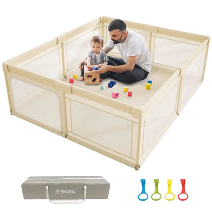 Picture of Baby Playpen,Playpen, Playpen for Babies and Toddlers, Play Pen for Kids, Play Pens for Babies and Toddlers for Apartment (59 * 59 Beige playpen Without mat)