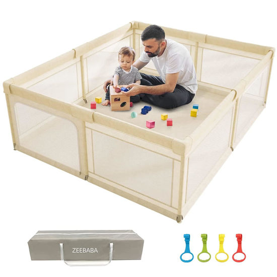 Picture of Baby Playpen,Playpen, Playpen for Babies and Toddlers, Play Pen for Kids, Play Pens for Babies and Toddlers for Apartment (59 * 59 Beige playpen Without mat)