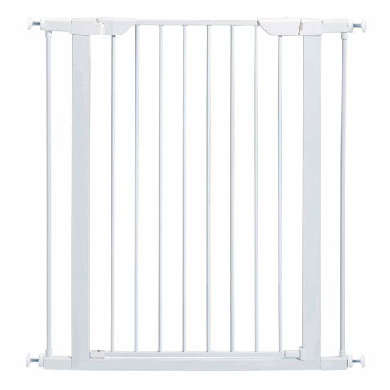 Picture of MidWest Homes for Pets 39 Inches Tall Walk-Though Steel Pet Gate, Pressure Mounted Dog Gate Measures 29 - 38 Inches Wide & Includes two 3-Inch-Wide Extensions, White