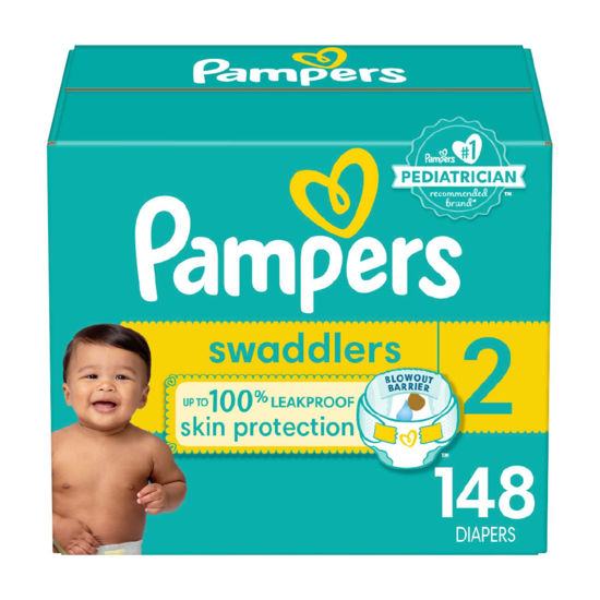 Picture of Pampers Swaddlers Diapers - Size 2, 148 Count, Ultra Soft Disposable Baby Diapers