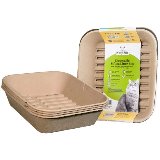Picture of Kitty Sift (Set of 1 Litter Box & 5 Sifting Liners) Sustainable, Clean, Sifting, Disposable Cat Litter Box Kit - Jumbo, 6-Set Kit