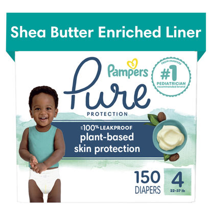 Picture of Pampers Pure Protection Diapers - Size 4, One Month Supply (150 Count), Hypoallergenic Premium Disposable Baby Diapers