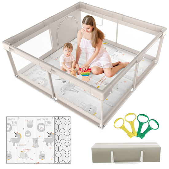 Picture of Baby Playpen,Playpen, Playpen for Babies and Toddlers, Play Pen for Kids, Play Pens for Babies and Toddlers for Apartment (59 * 59 inch Grey with mat)