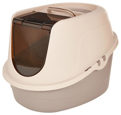 Picture of Amazon Basics No-Mess Hooded Cat Litter Box, Standard, Multicolor, 21 in x 16 in x 15 in