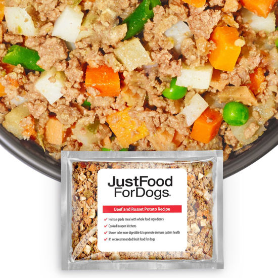 Picture of JustFoodForDogs Frozen Fresh Dog Food, Complete Meal or Dog Food Topper, Beef & Russet Potato Human Grade Dog Food Recipe, 72 oz (Pack of 7)