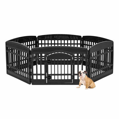 Picture of IRIS USA Dog Playpen, 6-Panel 24" Pet Playpen with Door, Puppy Playpen, Indoor/Outdoor Dog Pen, 60 x 60 x 24,Foldable, Customizable, Black