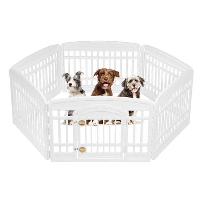 Picture of IRIS USA 24" Exercise 6-Panel Pet Playpen with Door, Dog Cat Playpen For Puppy Small Dogs Keep Pets Secure Easy Assemble Easy Storing Customizable Non-Skid Rubber Feet, White