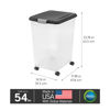 Picture of IRIS USA WeatherPro Airtight Dog Food Storage Container, Up to 54 lbs, Attachable Wheels, For Dog Cat Bird and Other Pet Food Storage Bin, Keep Fresh, Translucent Body, Easy Mobility, Black
