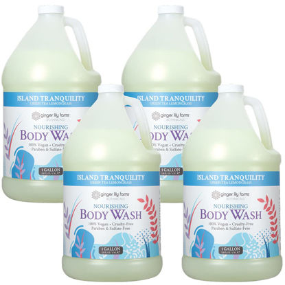 Picture of Ginger Lily Farms Botanicals Nourishing Body Wash, Island Tranquility, 100% Vegan & Cruelty-Free, Green Tea Lemongrass Scent, 1 Gallon Refill (Pack of 4)