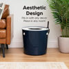Picture of IRIS USA Large Stylish Round Top Entry Cat Litter Box with Scoop, Curved Kitty Litter Pan with Litter Particle Catching Grooved Cover and Privacy Walls, Navy/White