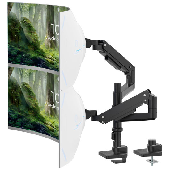 Picture of PUTORSEN 17-49 inch Premium Aluminum Heavy Duty Dual Monitor Arm for Ultrawide Screens up to 44lbs, Vertical Stacked Dual Monitor Desk Mount, Full Motion Dual Vertical Monitor Mount, VESA 75/100,Black