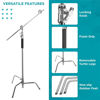 Picture of Flashpoint 10' C Light Stand on Turtle Base Kit with Two Tier Spring Loaded Riser Column, Two 3" GOBO Heads, Baby Pin and 40" Grip Arm, Chrome, a C Stand for Cinema and Still Studios