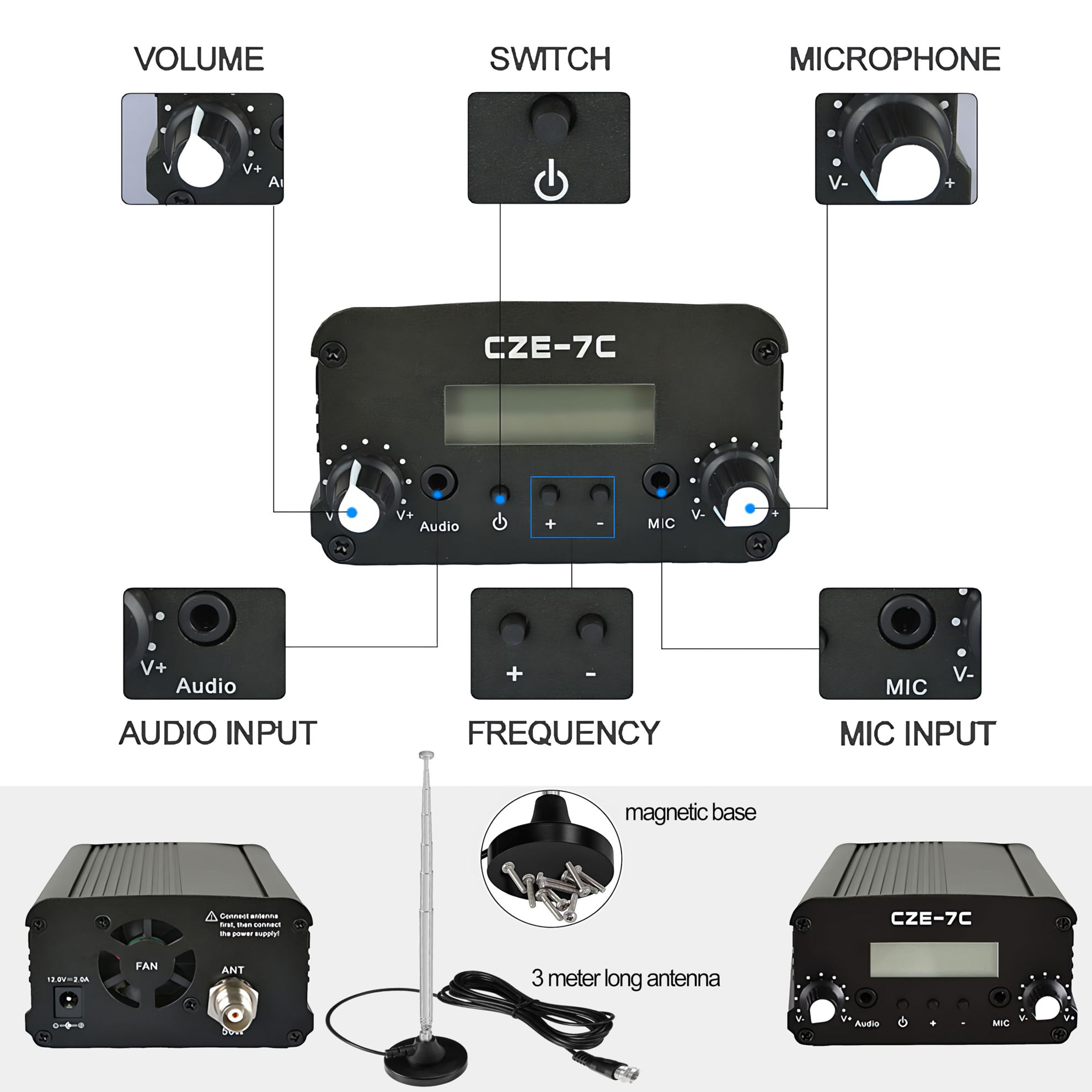 7W/1W FM Transmitter For Church, Drive-In, Events – Long Range Stereo Broadcast