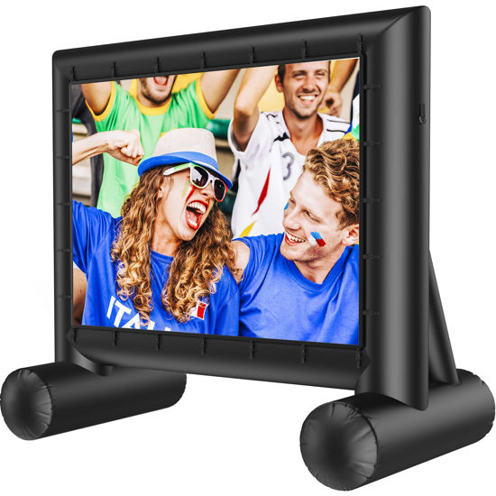 SYMMKI 11Ft Upgraded Airtight Design Inflatable Projector Screen, Outdoor Movie Screen One-time Inflatable Support Front/Rear Projection