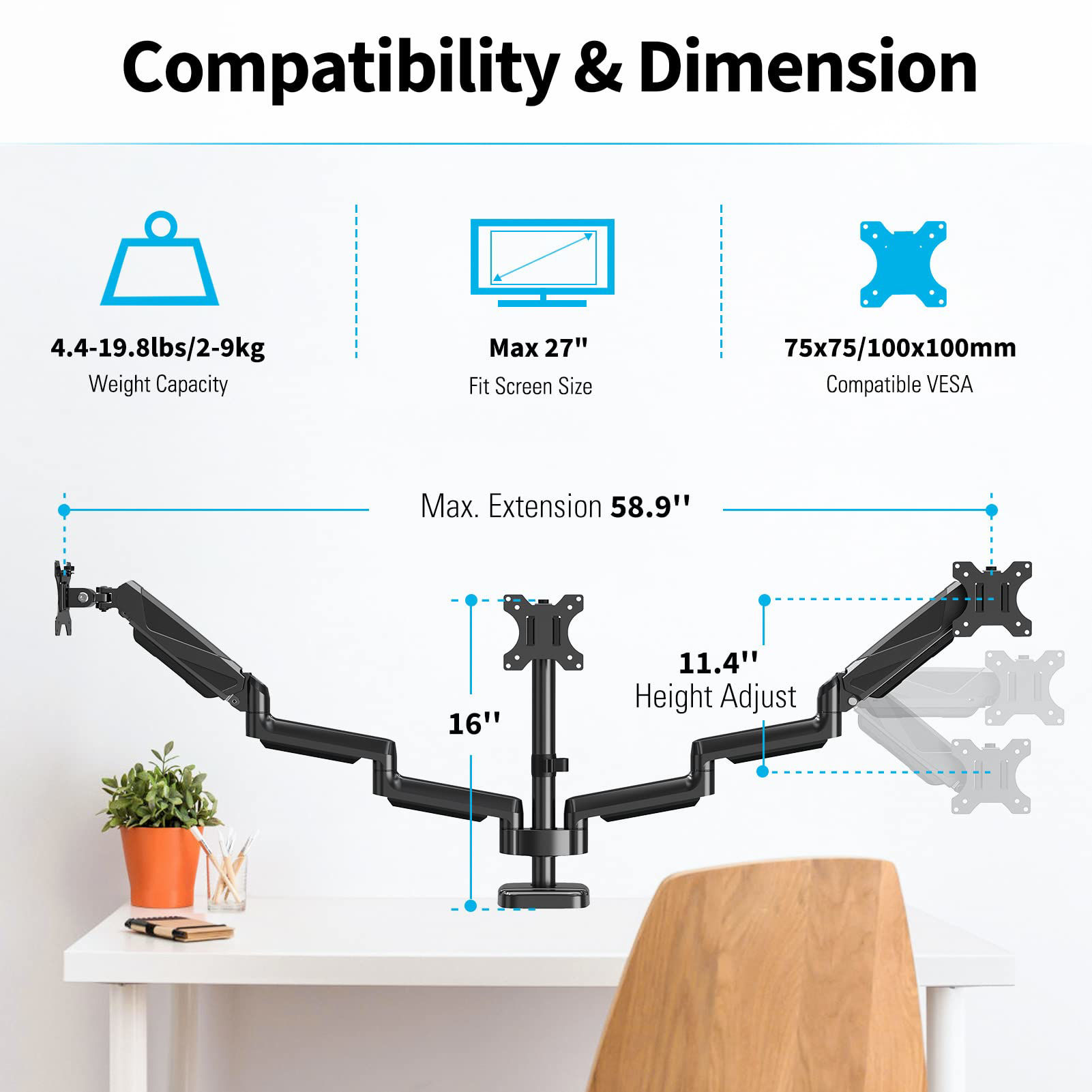 MOUNTUP Triple Monitor Mount Fits Max 32 Inch Screen, Holds 4.4-17.6lbs, 3 Monitors Desk Mount, Triple Monitor Stand For Desk, Adjutable Arm With Clamp /Grommet Base, VESA 75x75/100x100 MU6013A