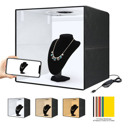 Picture of Photo Box 20" x 20" Portable 20W PD Type-C Ring Light Studio Box Quick Install Foldable Portable Studio Kit 12 Color Backgrounds Photography Equipment High CRI Color Temperature 3 Color Temperature