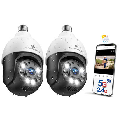 Picture of SYMYNELEC 5GHz/2.4GHz Light Bulb Security Camera Outdoor Waterproof 2.5K, 5G Dual Band WiFi Light Socket Security Camera with AI Human Motion Detection Tracking 4MP Color Night Vision Alexa (2 PCS)