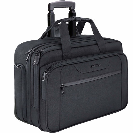 Picture of KROSER Rolling Laptop Bag Wheeled Briefcase Fits Up to 17.3 Inch Laptop Water-Proof Overnight Roller Case Computer Bag with RFID Pockets for Travel/Business/Men/Women-Black