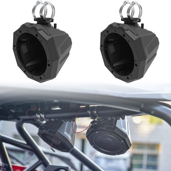 Picture of SAUTVS UTV Speaker Cage Swivel Pods, Speaker Enclosure with 1.75" to 2" Mounting Clamps for Polaris RZR 1000 900 and Can-Am Maverick X3/Commander/Defender Accessories (2PCS)
