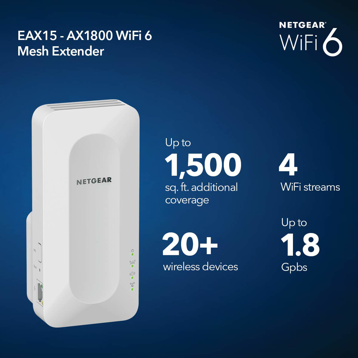 GetUSCart- NETGEAR WiFi 6 Mesh Range Extender (EAX15) - Add up to 1,500 ...